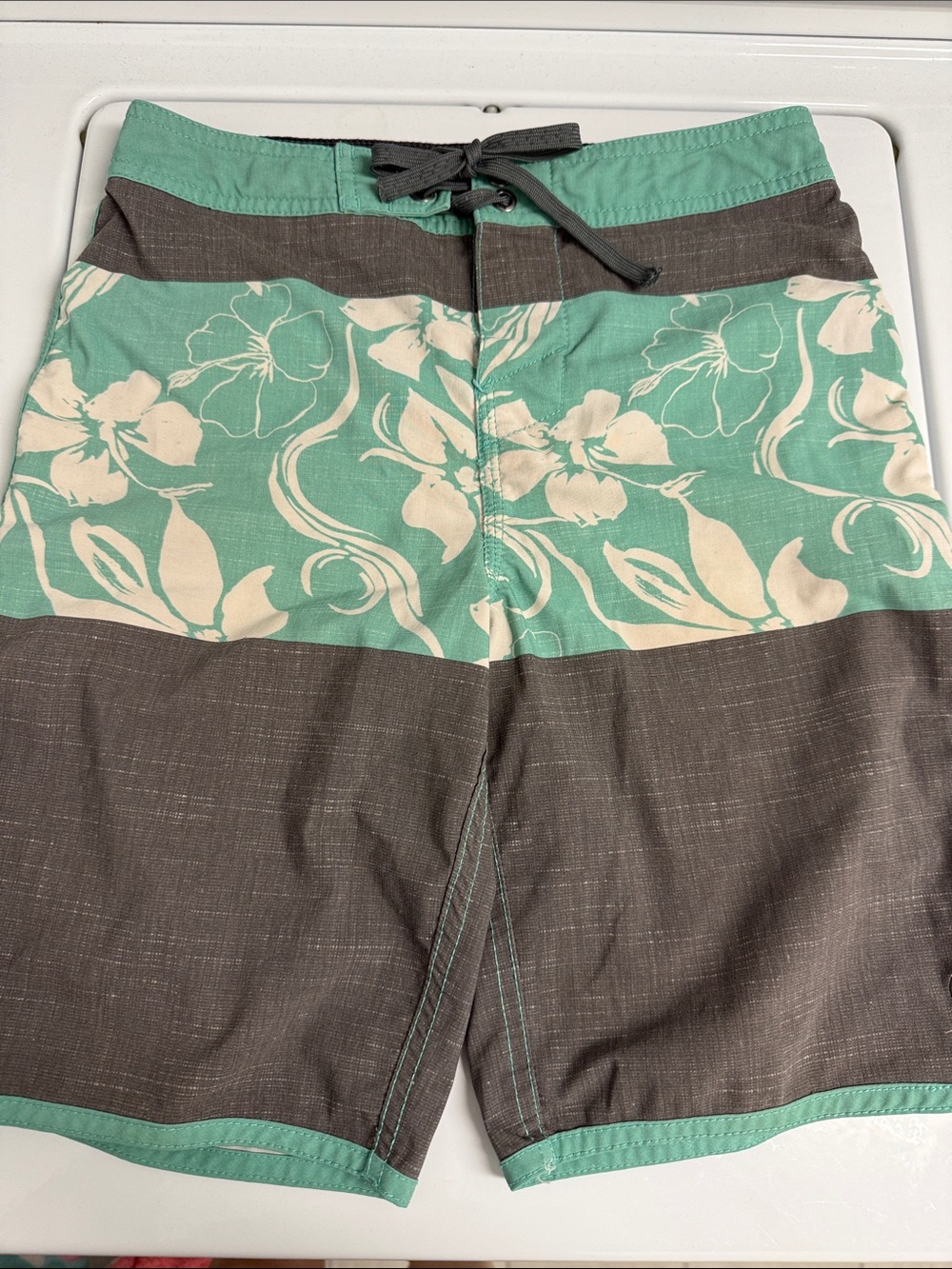 Hang Ten Mint Green and Grey Floral Swim Trunks